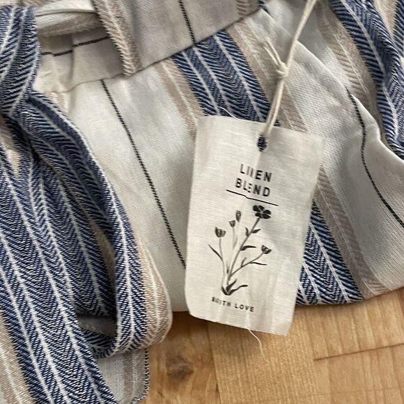 Indigo Rein Pants Linen Blend Striped Belted Waist Cropped Sz Medium NWT - Picture 6 of 12